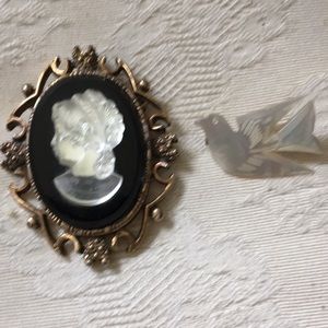Vintage Cameo and Dove Broaches